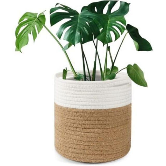 Tenn Well Gewebter Baumwoll-blumentopf Im Korbstil Mit Futter Für Zimmerpflanzen Und Als Dekoration - 20 X 20 Cm