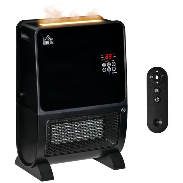 2-in-1-elektroheizgerät Mit Luftbefeuchter, 3-farbiger Led-beleuchtung, Timer Und Fernbedienung, 33 X 21 X 49,5 Cm, Schwarz