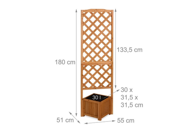 Relaxdays Pflanzkasten Mit Rankgitter, Hbt 180x55x51 Cm, Pflanzkübel Mit Spalier, Balkon & Garten, Tannenholz, Hellbraun