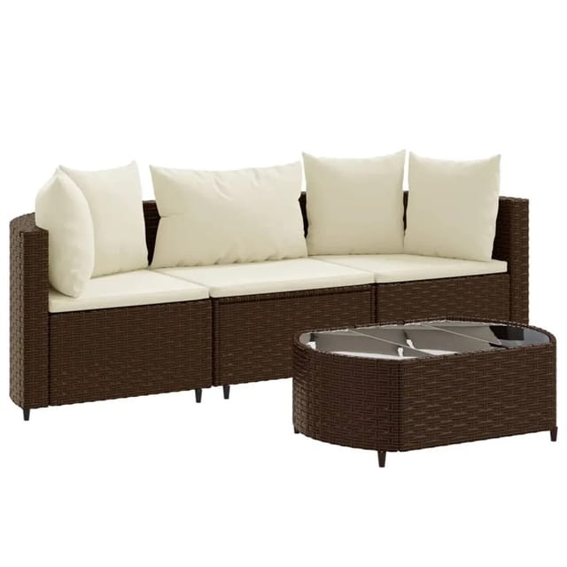 vidaXL 4-tlg Garten-Sofagarnitur mit Kissen Braun Poly Rattan Modell 3
