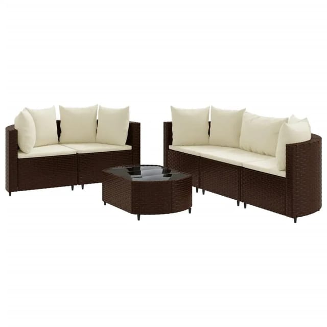 vidaXL 6-tlg Garten-Sofagarnitur mit Kissen Braun Poly Rattan Modell 19