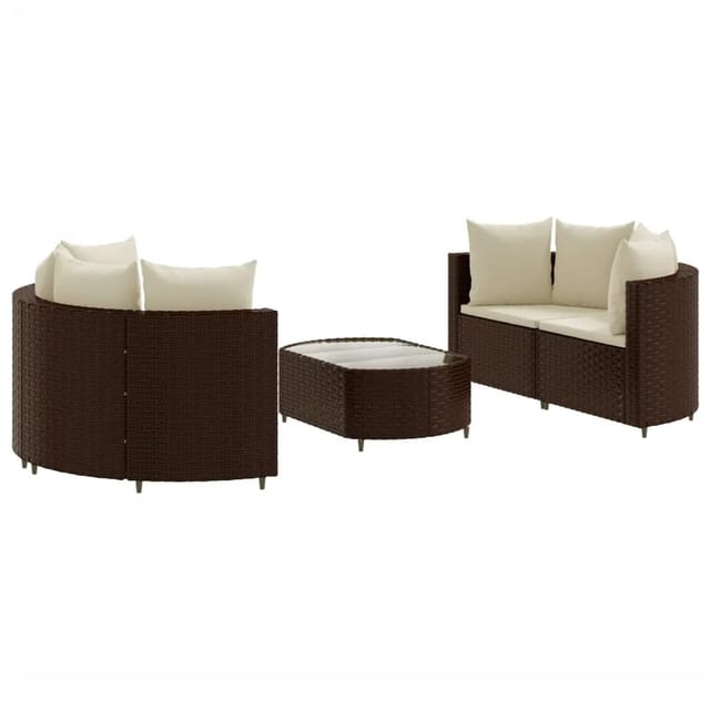 vidaXL 5-tlg Garten-Sofagarnitur mit Kissen Braun Poly Rattan Modell 20
