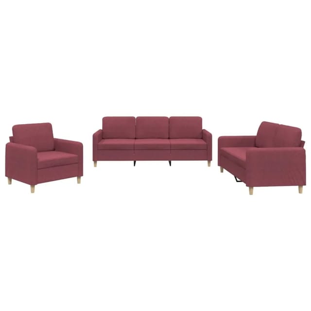vidaXL 3-Tlg Sofagarnitur mit Kissen Weinrot Stoff 3202060