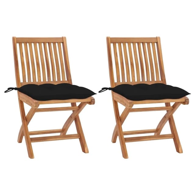 vidaXL Gartenstühle 2 Stk mit Schwarzen Kissen Massivholz Teak 3062455
