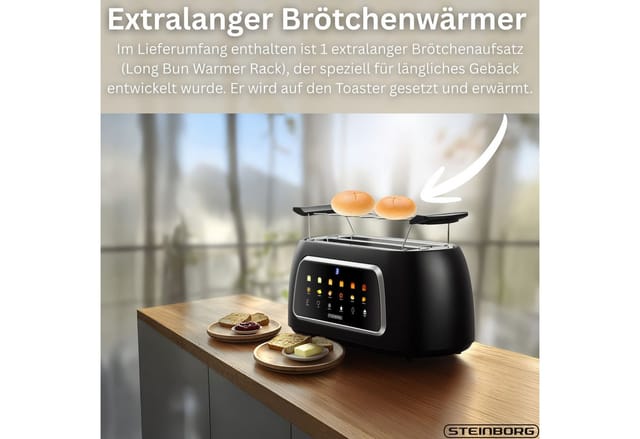 Steinborg XXL 4 Scheiben Toaster Lift Funktion m. Brötchenaufsatz