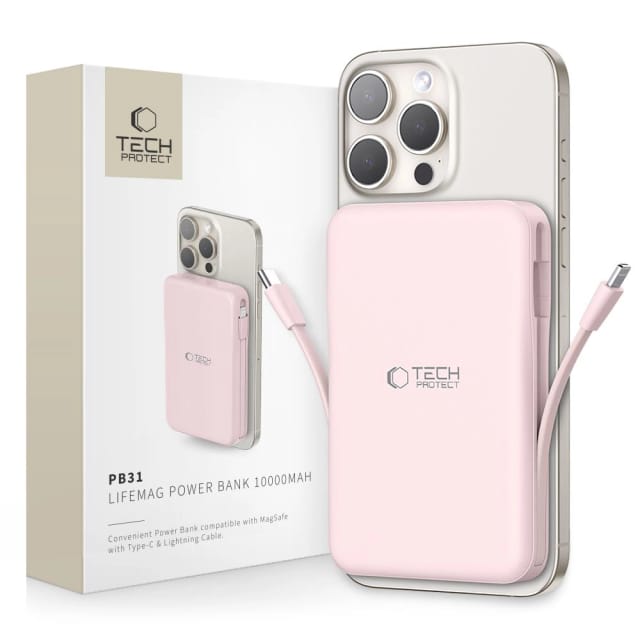 Tech-Protect PB31 LifeMag MagSafe 10000 mAh Power Bank - Pink Powerbank (Akku) - Pink - 10000 mAh