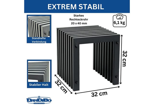 DanDiBo Blumenhocker Lamellenhocker Hocker Metall Schwarz Eckig BASE Massiv Modern