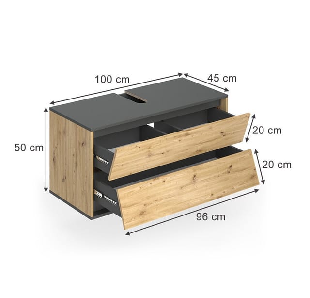 Vicco Waschbeckenunterschrank Edelin, Anthrazit/Artisan, 100 x 50 cm mit 2 Schubladen (1-St)