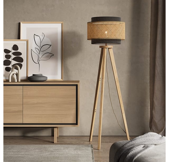 Vicco Stehlampe Morten, Rattan/Schwarz, 45 x 142 cm