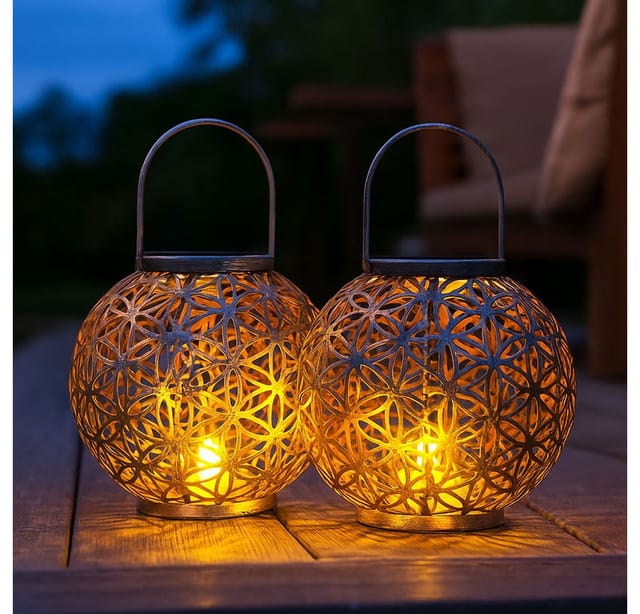 GLOBO LIGHTING LED Solarleuchte, LED-Leuchtmittel fest verbaut, Solar Lampe Outdoor Solarleuchte orientalisch LED 2er Set