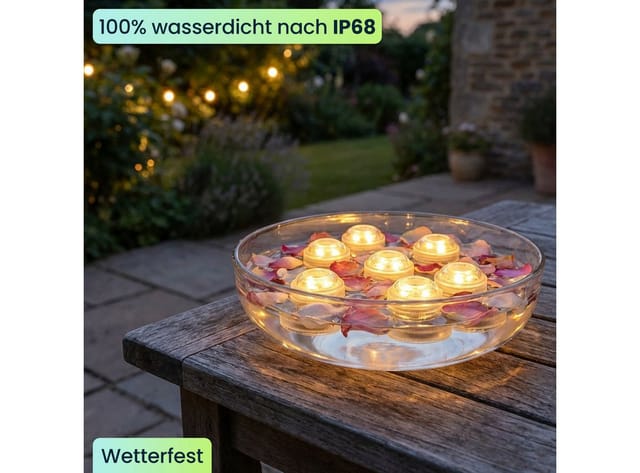 shop'n smile ideoon LED-Teelichter warmweiß, IP68 wasserdicht für Pool & Badewanne. Tauchbare LED-Lichter, LED, Teelicht mit Batterie