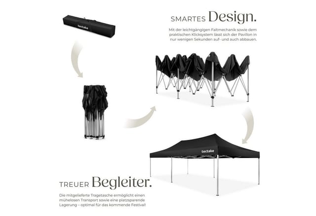 tectake Pavillon Aluminium Faltpavillon, 6 x 3 m, wasserdicht, mit Tragetasche, mit 6 Seitenteilen, (600 x 300 x 316 cm, Komplettset Pavillongestell mit Dachplane & 6 Seitenteilen), 6 Seitenteile, mit Reißverschlusszugang und 3 Fenstern