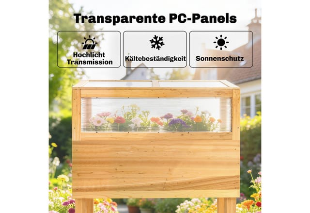 Outsunny Hochbeet mit aufklappbar Abdeckung, Regal, Vliesstoff (Pflanzkasten, 1 St., Frühbeetaufsatz), für Garten Balkon 80x45x108,5cm Naturholz