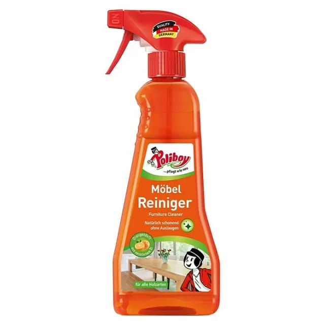 poliboy Möbel Intensiv Sprühflasche für alle Holzarten - 375ml Möbelreiniger (schnelle und einfache Reinigung und Pflege - Made in Germany)