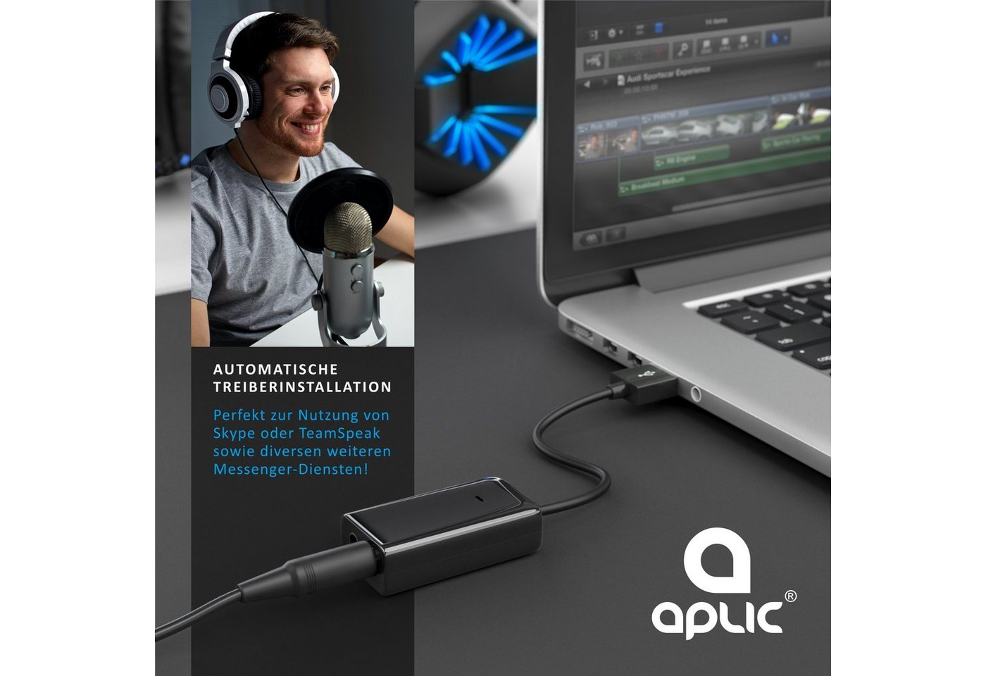 Aplic USB mini extern, Dynamic 3D Surround, 3,5mm Eingang, 3,5mm Ausgang Soundkarte Virtual 7.1 Surround, 3D Stereo, USB Audio Adapter, External Sound Card, für Win Linux Mac Bild 5