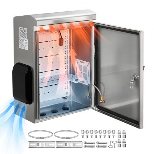 VEVOR Wasserdichtes Elektrogehäuse IP65, Schaltkasten aus Edelstahl mit Thermostat, Lüfter und Regenabdeckung, Abschließbarer Anschlusskasten Outdoor-Schaltschrank 40 x 20 x 50 cm