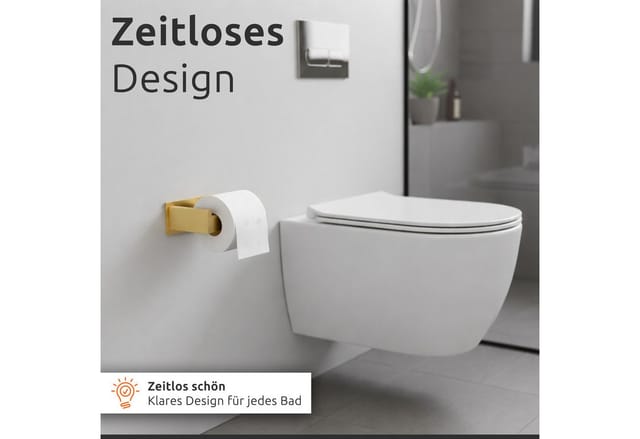 1x Toilettenpapierhalter + 2x Handtuchhaken Badezimmerset Selbstklebend Gold