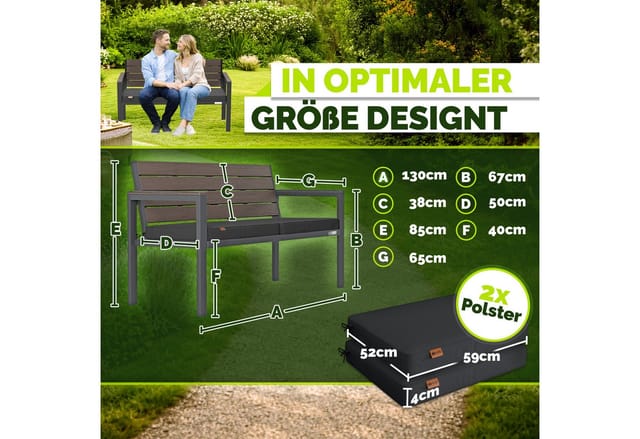 Tillvex® Gartenbank Wetterfest 2-3 Sitzer Mit Abdeckung & Kissen Parkbank In Holzoptik Bis 300kg Belastbar Uv-beständig Sitzbank Garten Terrasse Balkon Mit Waschbarem Bezug