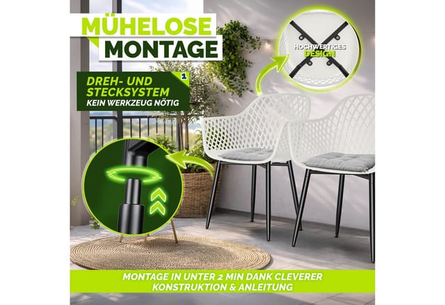 Tillvex® Gartenstuhl 6er Set Wetterfest Mit Armlehne Weiß Outdoor Stühle Bis 120kg Belastbar Gartenstühle Uv-beständig Terrassenstuhl Gartenmöbel Terrasse Balkon Outdoor Garten