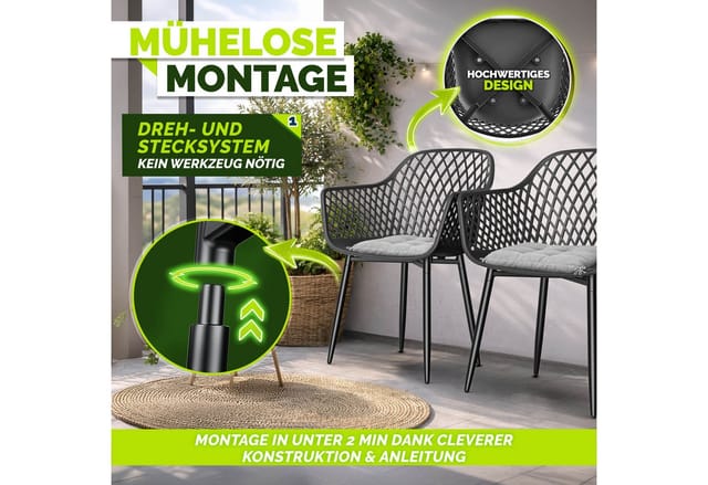 Tillvex® Gartenstuhl 6er Set Wetterfest Mit Armlehne Schwarz Outdoor Stühle Bis 120kg Belastbar Gartenstühle Uv-beständig Terrassenstuhl Gartenmöbel Terrasse Balkon Outdoor Garten