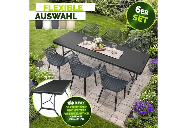 Tillvex® Gartenstuhl 6er Set Wetterfest Mit Armlehne Anthrazit Outdoor Stühle Bis 120kg Belastbar Gartenstühle Uv-beständig Terrassenstuhl Gartenmöbel Terrasse Balkon Outdoor Garten