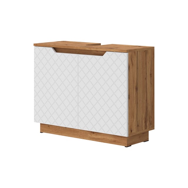 Waschbeckenunterschrank Lotta, Eiche/weiß Mit Kachelstruktur, 79.6 X 62.1 Cm Mit 2 Türen, Vicco