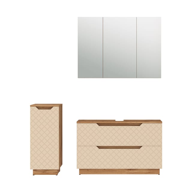 Badmöbel-set Lotta, Eiche/kaschmir Mit Kachelstruktur, 3 Teile, Vicco