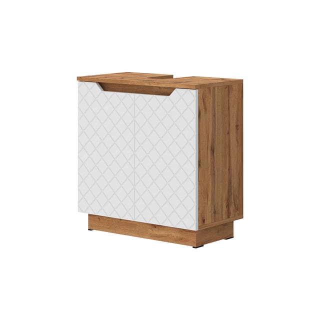 Waschbeckenunterschrank Lotta, Eiche/weiß Mit Kachelstruktur, 59.8 X 62.1 Cm Mit 2 Türen, Vicco