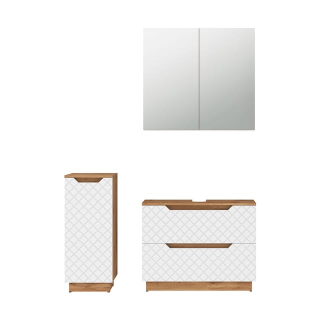 Badmöbel-set Lotta, Eiche/weiß Mit Kachelstruktur, 3 Teile, Vicco
