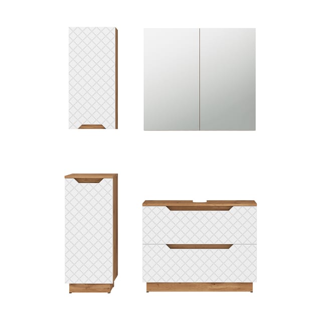 Badmöbel-set Lotta, Eiche/weiß Mit Kachelstruktur, 4 Teile, Vicco
