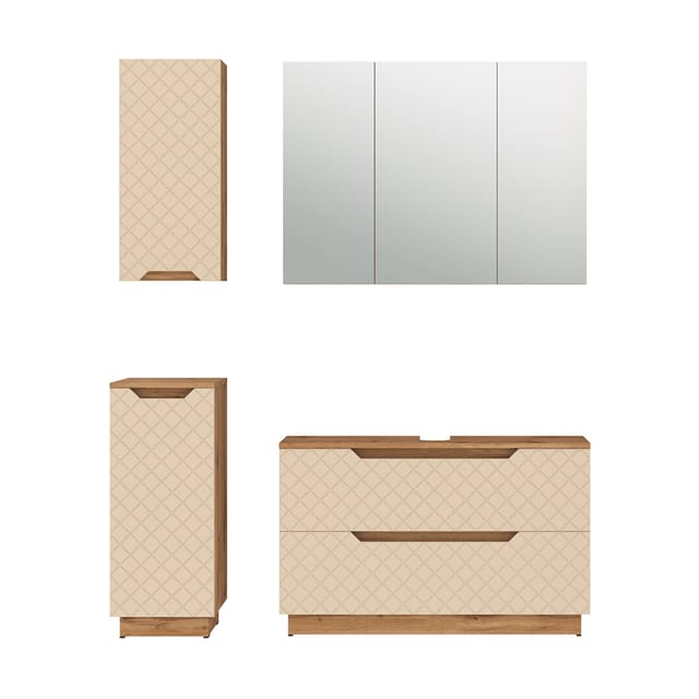 Badmöbel-set Lotta, Eiche/kaschmir Mit Kachelstruktur, 4 Teile, Vicco