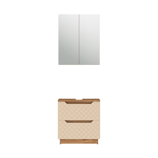 Badmöbel-set Lotta, Eiche/grau Mit Kachelstruktur, 2 Teile, Vicco