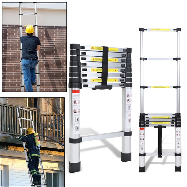 Tolletour Profi Teleskopleiter 2,6m Aluminium 150kg Tragkraft Mehrzweckleiter Rutschfeste Gummifüße