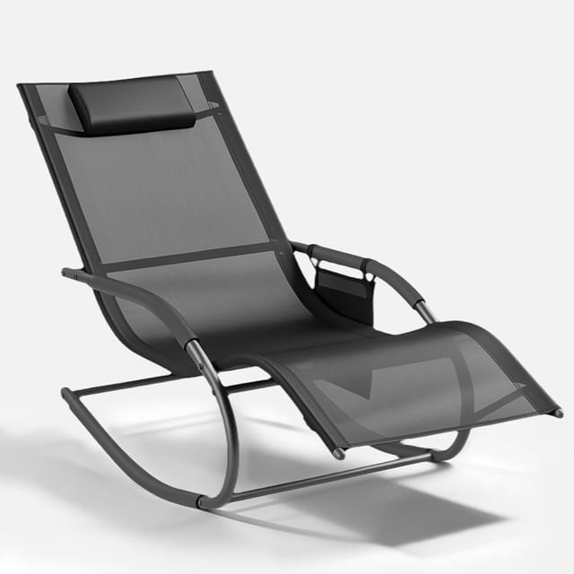 Aoxun Schaukelstuhl, Gartenstuhl Mit Kopfstütze Und Seitlichem Staufach, Schaukelliege, Schaukelstuhl Aus Metallgeflecht, Für Wohnzimmer, Terrasse, Garten, Balkon, 148 X 63 X 84 Cm, Schwarz
