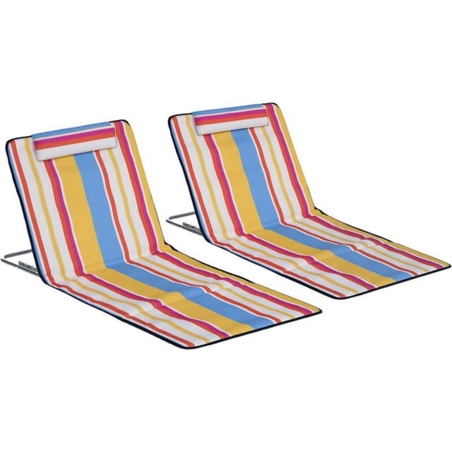 Set Aus 2 Faltbaren Strandmatten Mit 5-fach Verstellbarer Rückenlehne, Kopfstütze, Oxford-gewebe Und Tragetasche