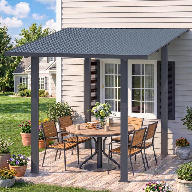 Yodolla Pavillon 2,4 X 2,4 M Mit Hardtop-metalldach, Wandmontierter Gartenpavillon Aus Feuerverzinktem Stahl