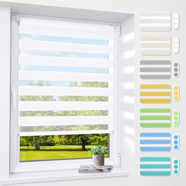 Tag- Und Nachtrollo, Kein Bohren Erforderlich, Einfache Montage, Doppellagig, Sichtschutz Für Fenster Oder Türen (stoffbreite 50 Cm), Weiß, 50 Cm Breit X 150 Cm Lang