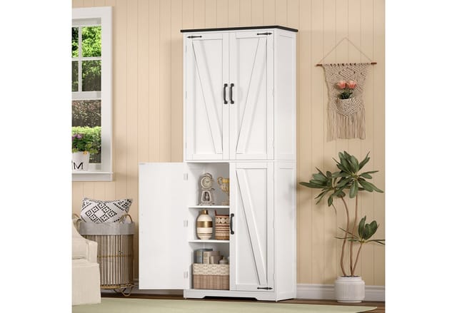 Badezimmer-schrank - Säule Mit 4 Türen - 6 Tiefe Fächer - 2 Verstellbare Regale - 60x30x170 Cm
