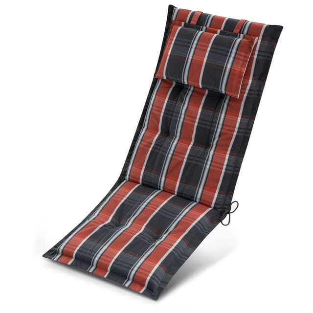 Premium Hochlehnerauflage 120x50x7cm, Grau-oranage-weiß-kariert