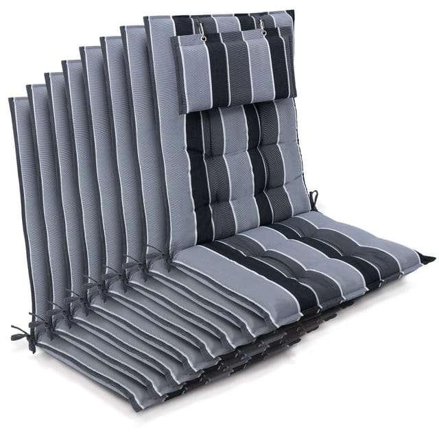 8er Set Sun-hl Hochlehner Auflage 120x50x8cm Anthrazit-gestreift