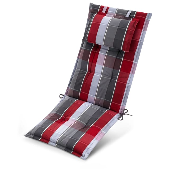 Premium Hochlehnerauflage 120x50x7cm, Grau-rot-hellblau-kariert