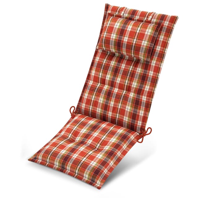 Premium Hochlehnerauflage 120x50x7cm, Orange-rot-grün-kariert