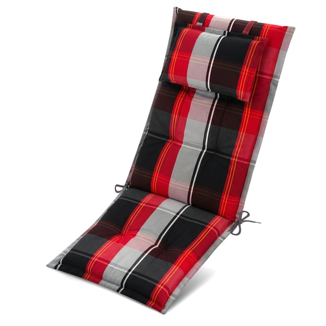 Premium Hochlehnerauflage 120x50x7cm, Schwarz-rot-weiß-kariert