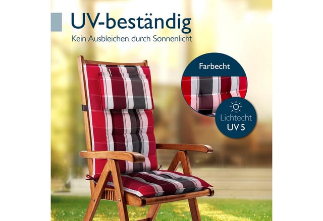 4er Set Sun-hl Hochlehner Auflage 120x50x8cm Rot-anthrazit-gestreift