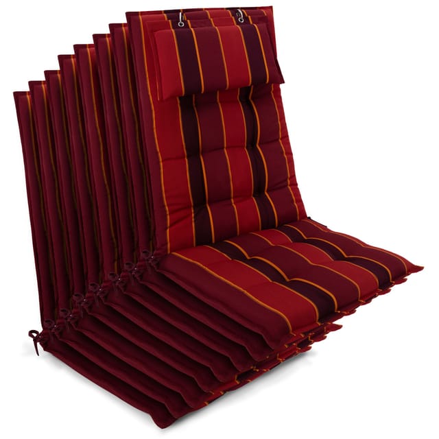 8er Set Sun-hl Hochlehner Auflage 120x50x8cm Rot-anthrazit-gestreift
