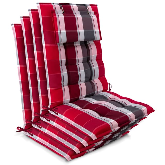4er Set Sun-hl Hochlehner Auflage 120x50x8cm Rot-gestreift