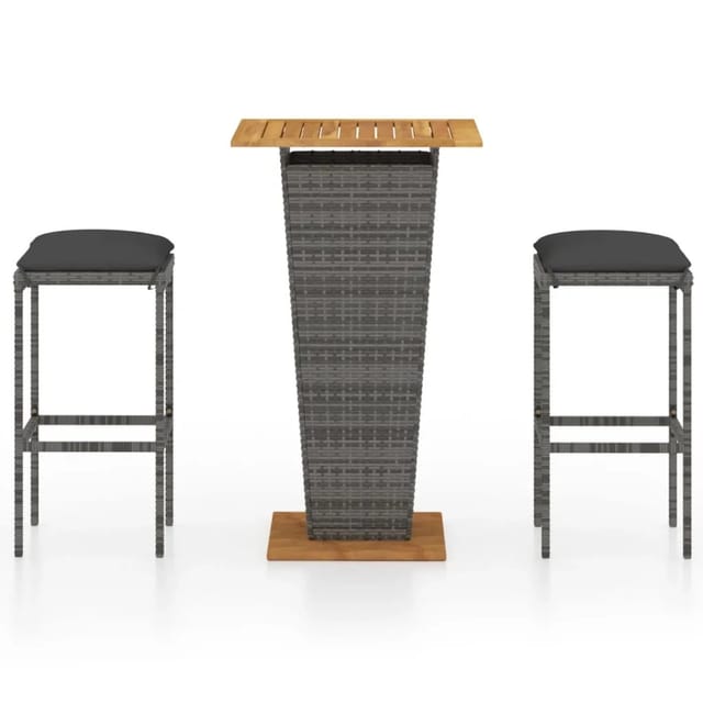 vidaXL 3-tlg Gartenbar-Set mit Kissen Poly Rattan Grau Modell 7