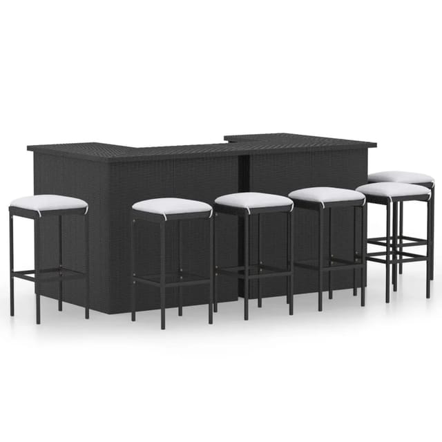 vidaXL 8-tlg Gartenbar-Set mit Kissen Poly Rattan Schwarz