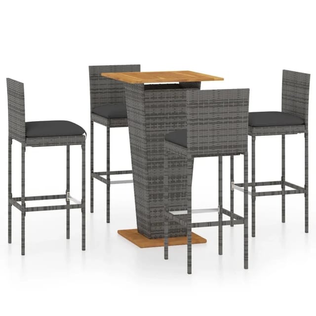 vidaXL 5-tlg Gartenbar-Set mit Kissen Poly Rattan Grau Modell 12