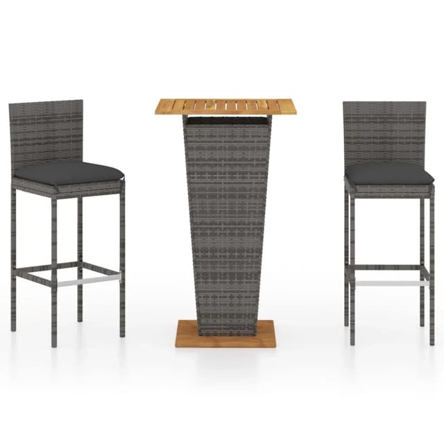 vidaXL 3-tlg Gartenbar-Set mit Kissen Poly Rattan Grau Modell 8